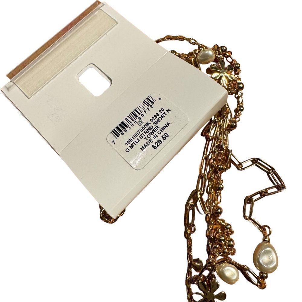 Style & Co Flower, Crystal & Imitation Pearl Layered Necklace, 16" + 3" Extender - Picture 4 of 4